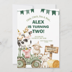 Farm Animal Boy 2nd Birthday Invitation
