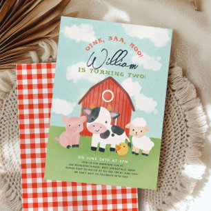 Farm Animal Boys Barnyard 2nd Birthday Invitation