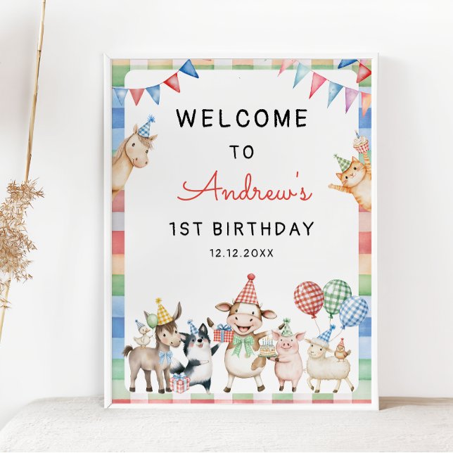 Farm Animal Calling All Party 1st Birthday Welcome Poster (Creator Uploaded)