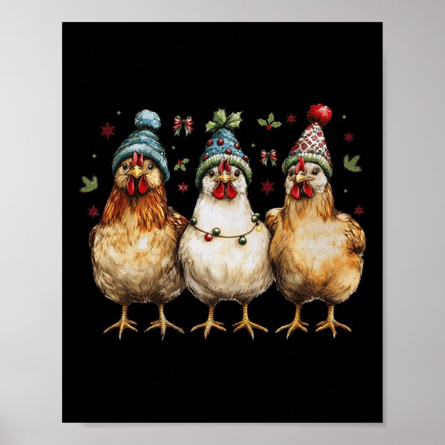 Farm Animal Chicken Christmas Coquette Bow Chicken Poster (Front)