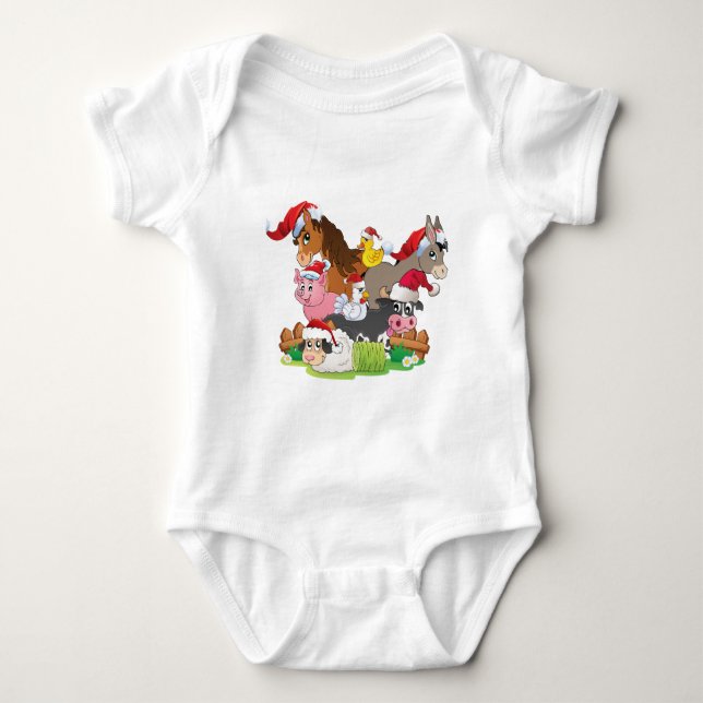 Farm Animal Christmas Baby Bodysuit (Front)
