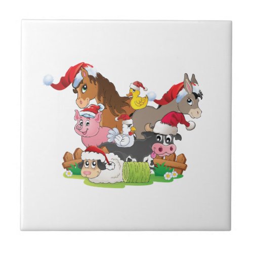 Farm Animal Christmas Ceramic Tile