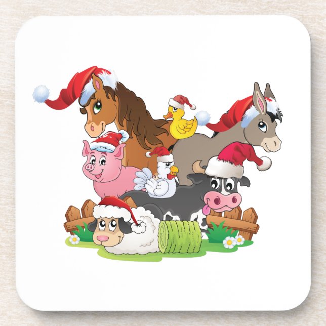 Farm Animal Christmas Drink Coaster (Front)