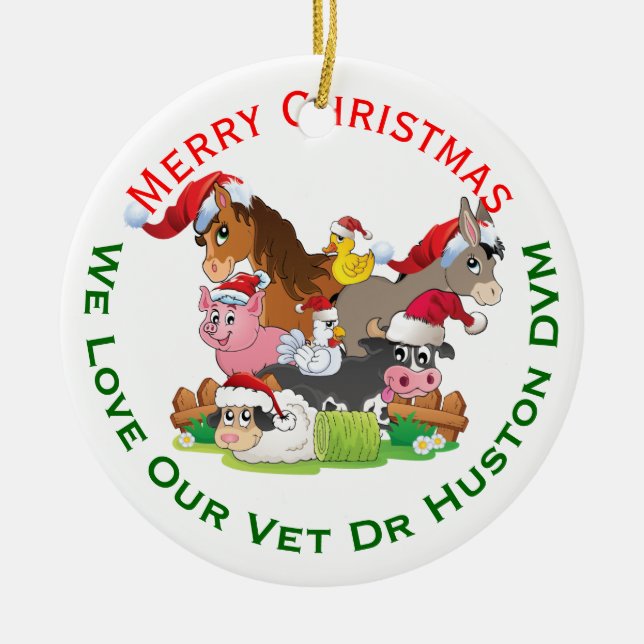 Farm Animal Christmas Gift for Veterinarian Ceramic Ornament (Front)