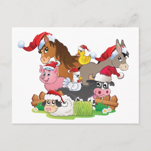 Farm Animal Christmas Holiday Postcard