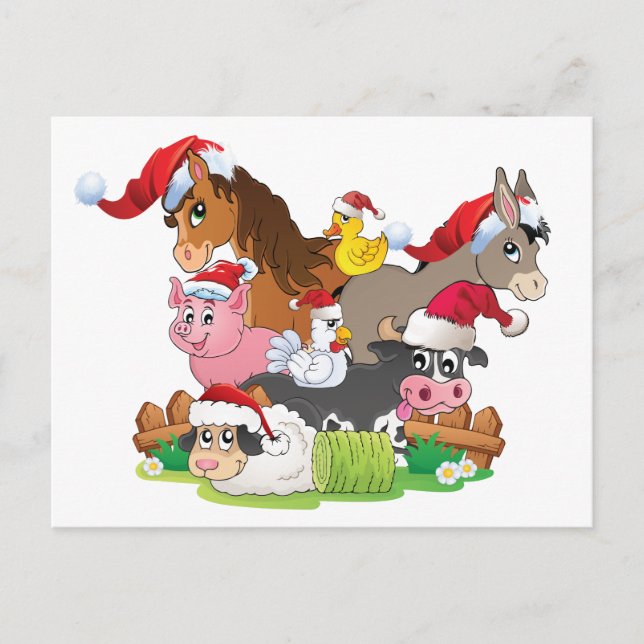 Farm Animal Christmas Holiday Postcard (Front)