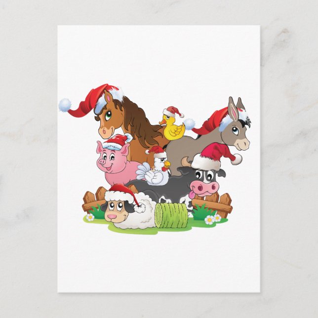Farm Animal Christmas Holiday Postcard (Front)