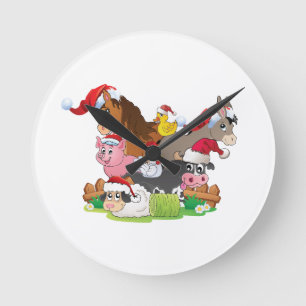 Farm Animal Christmas Round Clock