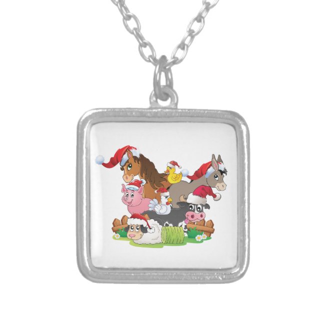 Farm Animal Christmas Silver Plated Necklace (Front)