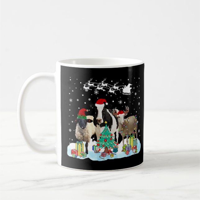 Farm Animal Christmas Tree Sheep Cow Goat Reindeer Coffee Mug (Left)