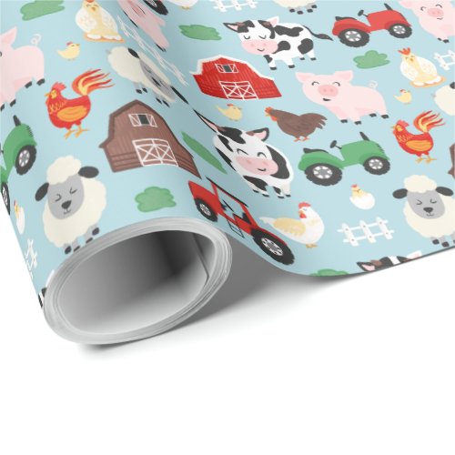 Farm Animal Cow Pig Barn Tractor Birthday Party Wrapping Paper