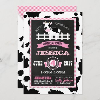 Farm Animal Cowhide Gingham Country Girl Birthday Invitation by NouDesigns at Zazzle