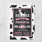 Farm Animal Cowhide Gingham Country Girl Birthday Invitation (Front)