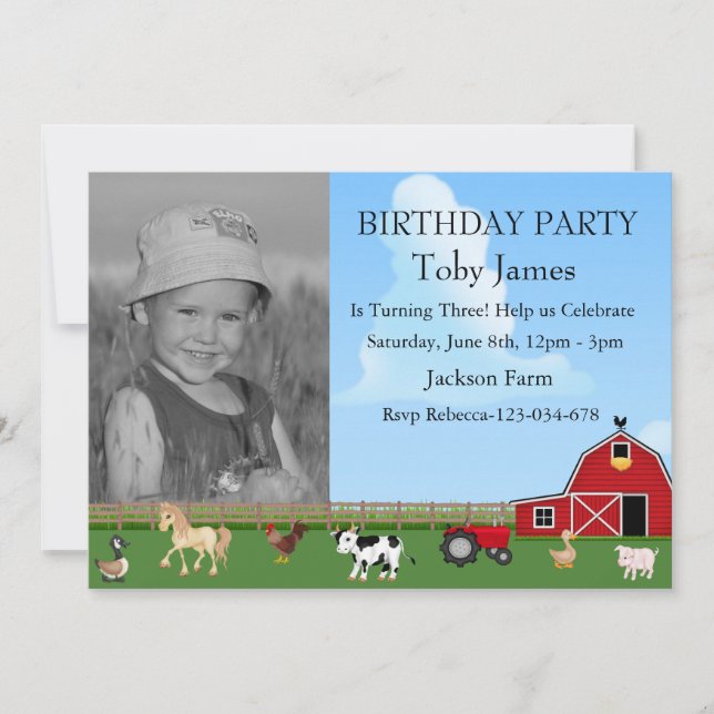 Farm Animal Custom Photo Birthday Invitation (Front)