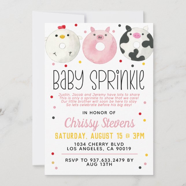 Farm Animal Donut Baby Sprinkle Shower Invitation (Front)