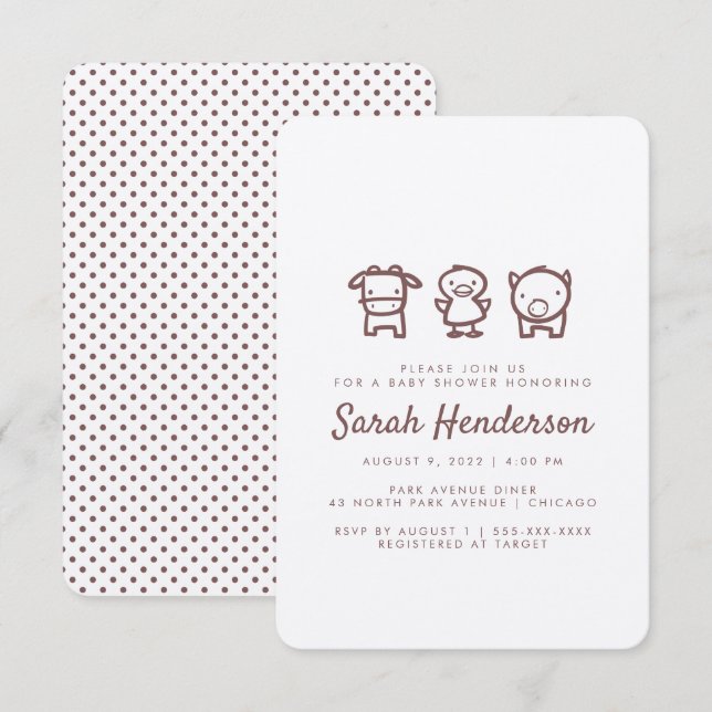 Farm Animal Doodles Baby Shower Invitation (Front/Back)