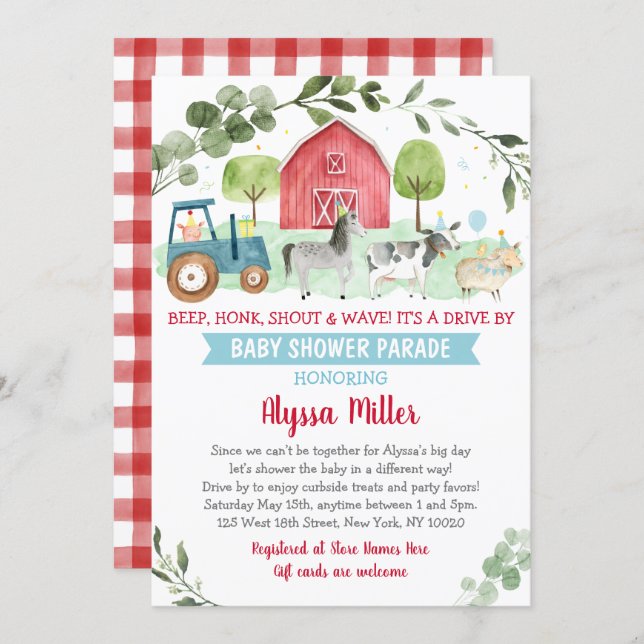 Farm Animal Drive By Baby Shower Parade Invitation (Front/Back)