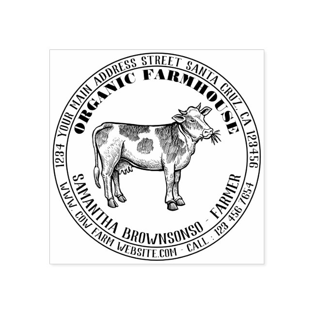Farm Animal Eating Grass Cow Rubber Stamp