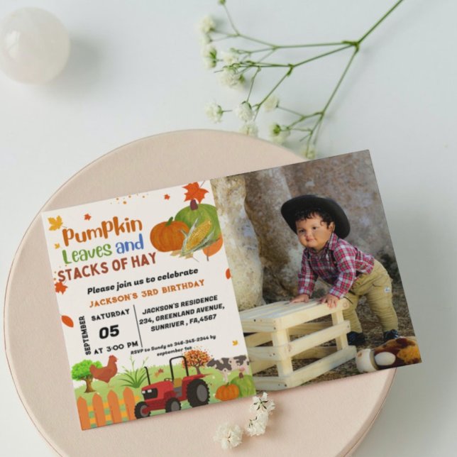Farm Animal fall Pumpkin Boy First Birthday Party  Invitation (Creator Uploaded)