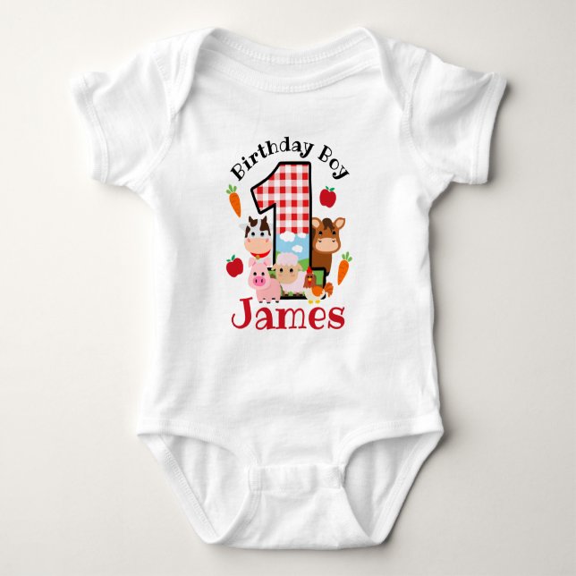 Farm Animal First Birthday | Barnyard Birthday Baby Bodysuit (Front)
