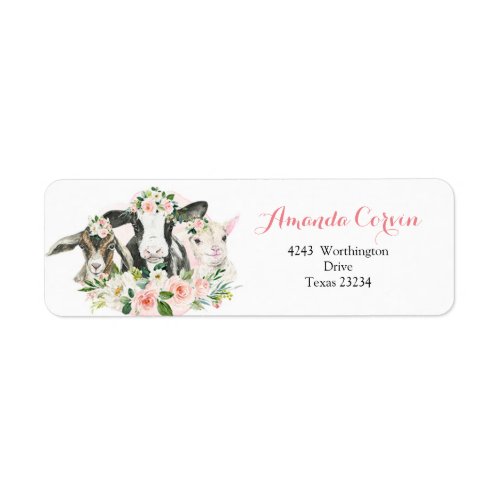 Farm Animal Floral Girl Address Label