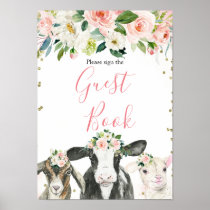 Farm Animal Floral Girl Baby Shower Guest Book