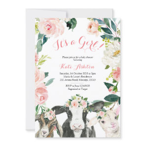 Farm Animal Floral Girl Baby Shower Invitation