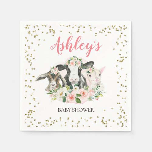 Farm Animal Floral Girl Baby Shower Napkins