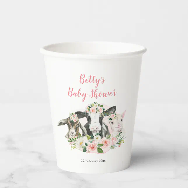 Farm Animal Floral Girl Baby Shower Paper Cups | Zazzle