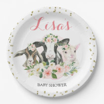 Farm Animal Floral Girl Baby Shower Paper Plates