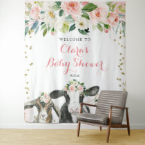Farm Animal Floral Girl Baby Shower Sign Tapestry