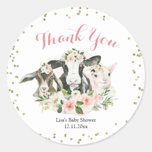 Farm Animal Floral Girl Baby Shower Sticker