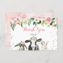Farm Animal Floral Girl Baby Shower Thank You Card
