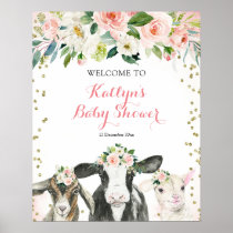 Farm Animal Floral Girl  Baby Shower Welcome Sign
