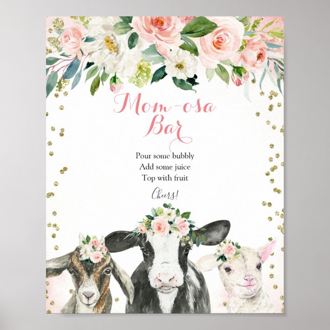 Farm Animal Floral Girl Momosa Bar Sign (Front)