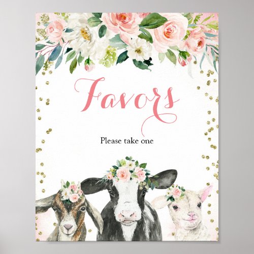 Farm Animal Floral Girl Party Favors Sign