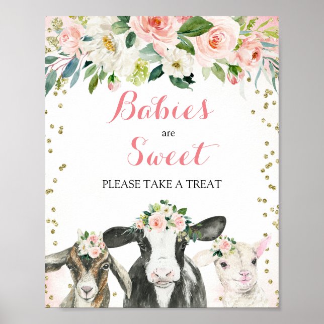 Farm Animal Floral Girl Please Take a Treat Poster (Front)