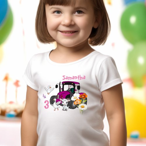 Farm Animal Fun Pink Tractor Birthday Party Toddler T_shirt