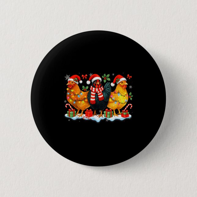 Farm Animal Funny Chicken Christmas Lights Cute Xm Button (Front)