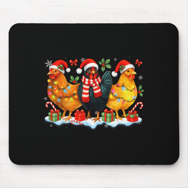 Farm Animal Funny Chicken Christmas Lights Cute Xm Mouse Pad (Front)