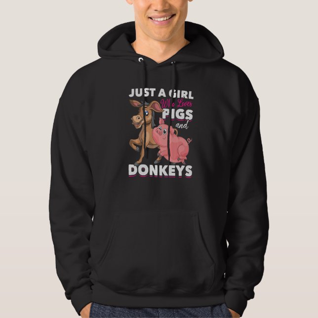 Farm Animal  Girls Farmer Women Farming Donkey Pig Hoodie (Front)