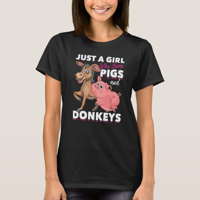 Farm Animal  Girls Farmer Women Farming Donkey Pig T-Shirt (Front)