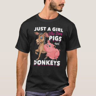 Farm Animal  Girls Farmer Women Farming Donkey Pig T-Shirt