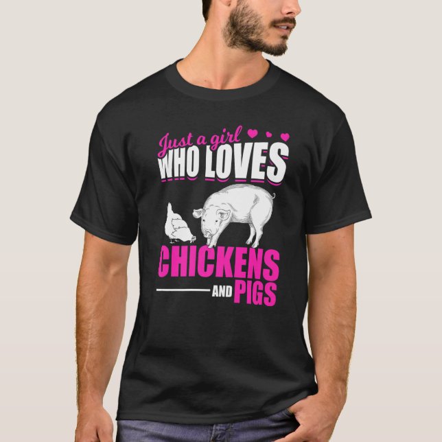 Farm Animal  Girls Farmer Women Farming Pig Chicke T-Shirt (Front)