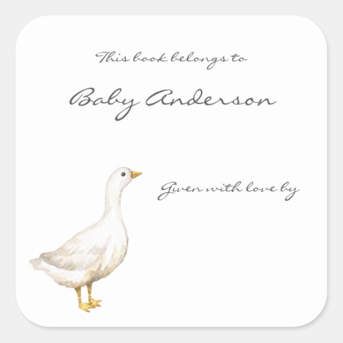Farm Animal goose baby shower bookplate