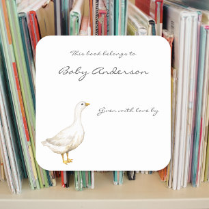 Farm Animal goose baby shower bookplate