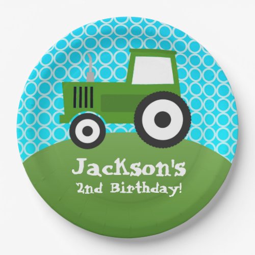 Farm Animal Green Tractor Kids Birthday Party Paper Plates