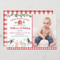 Farm Animal Greenery 1st Birthday Invitation