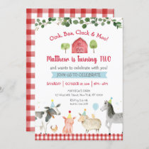 Farm Animal Greenery 2nd Birthday Invitation