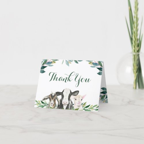 Farm Animal Greenery Baby Shower Thank You Card